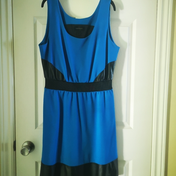 Daniel Leather accent Blue Fitted Dress - Picture 2 of 4